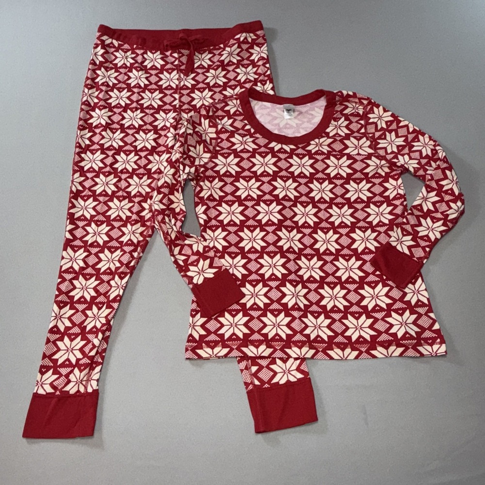 Hanna Andersson Womans Red XL Fair Isle Holiday Snowflake Organic Pajama PJ Set